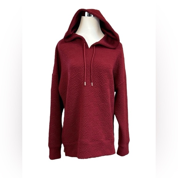 Ideology Tops - Ideology Zip-Side Quilted Hoodie Burgundy Size Medium